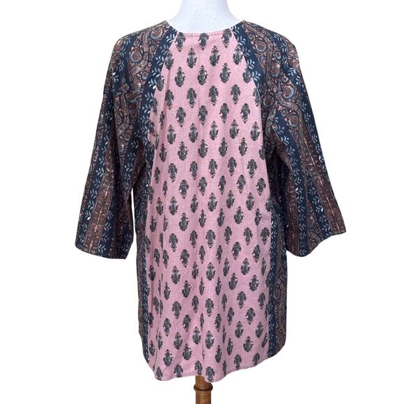 Pure JIll pink/navy top, bohemian, artisan, patchwork, sustainable, rustic - Picture 3 of 6